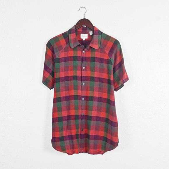 Paul Smith Red Earl Collection Linen Cotton Short Sleeve Shirt Red Multi size L - Picture 1 of 8